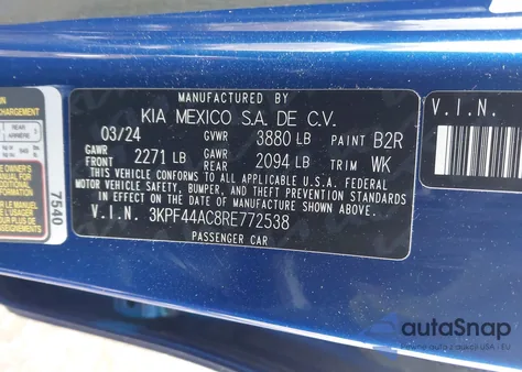 2024 Kia Forte Gt Manual from USA, damaged, VIN 3KPF44AC8RE772538